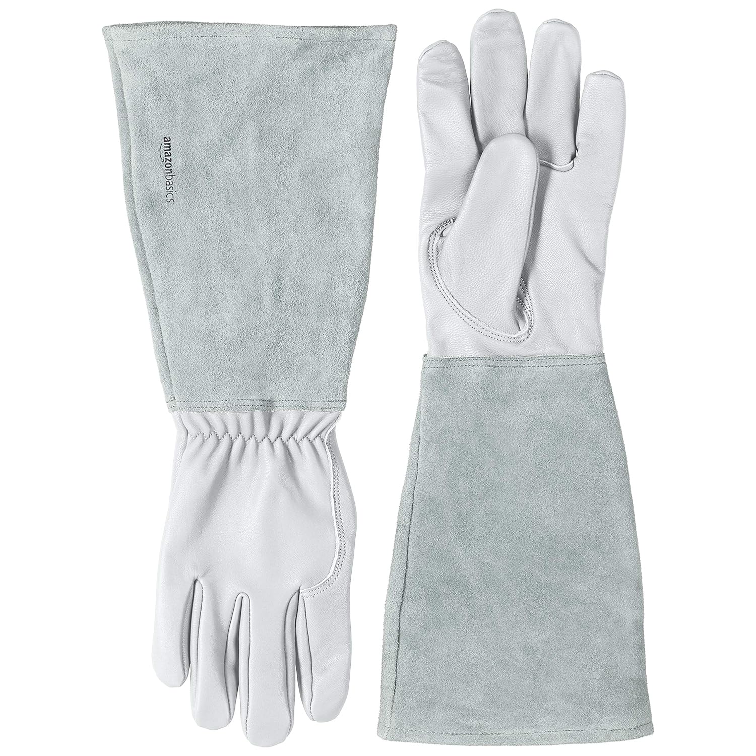 AmazonBasics Leather Gardening Gloves with Forearm Protection - Natural, XS