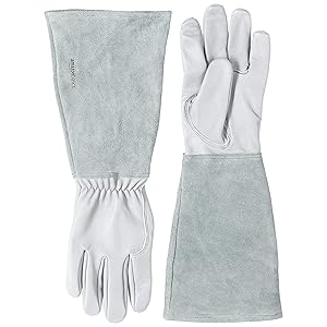 AmazonBasics Leather Gardening Gloves with Forearm Protection - Natural, XS