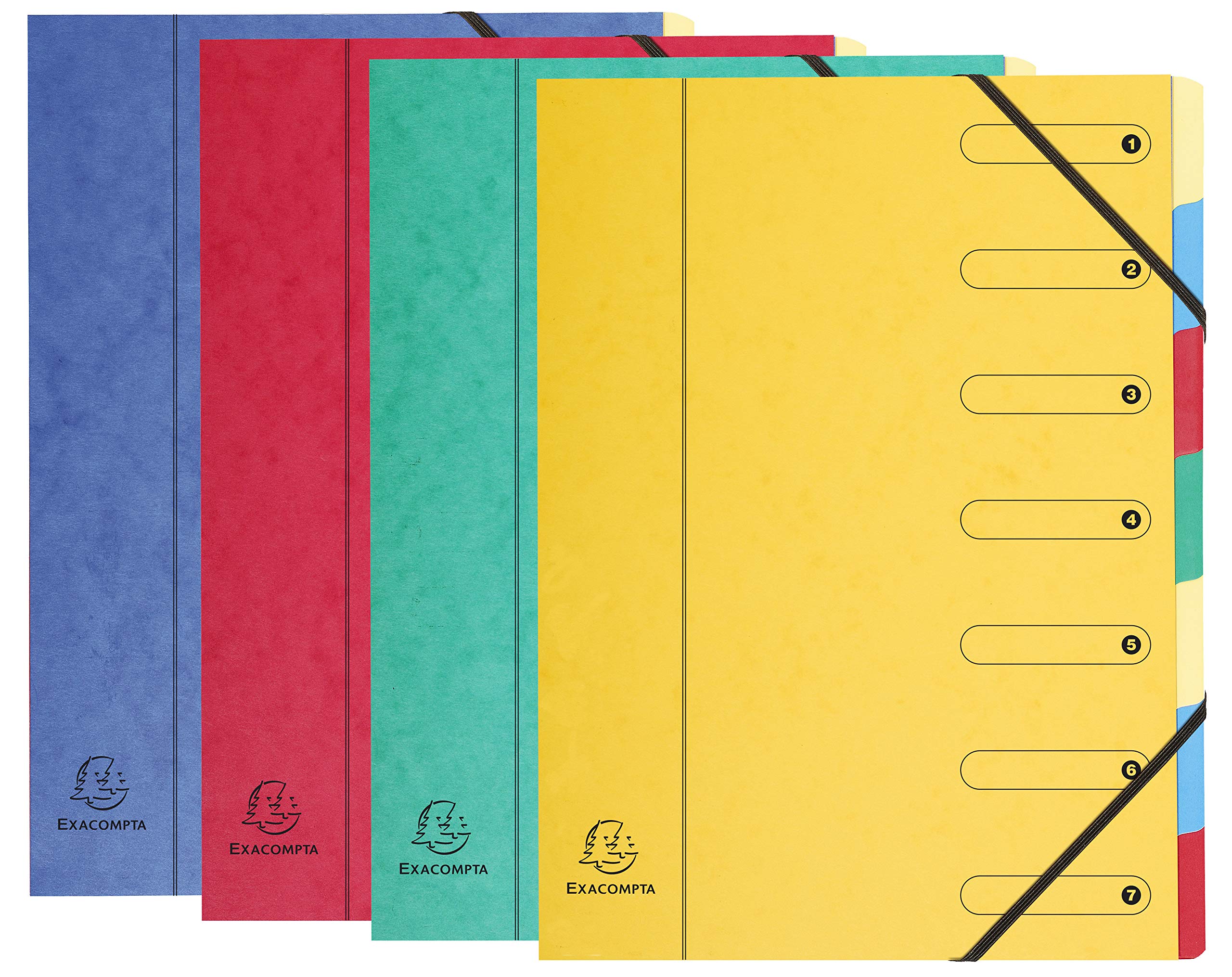 Exacompta - Ref 5207E - Harmonika Multipart File - 24.5 x 32cm in Size, Suitable for A4 Documents, 7 Multi-Coloured Tabbed Sections, Premium Pressboard Cover - Assorted Colours (Pack of 1)