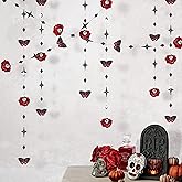 Cheerland Gothic Valentines Day Decorations Red Rose Goth Birthday Party Blood Butterfly Garland for Dark Garden Vampire Parties Romantic Floral Decor Elegant Horror Theme Dark Bride or Die Halloween