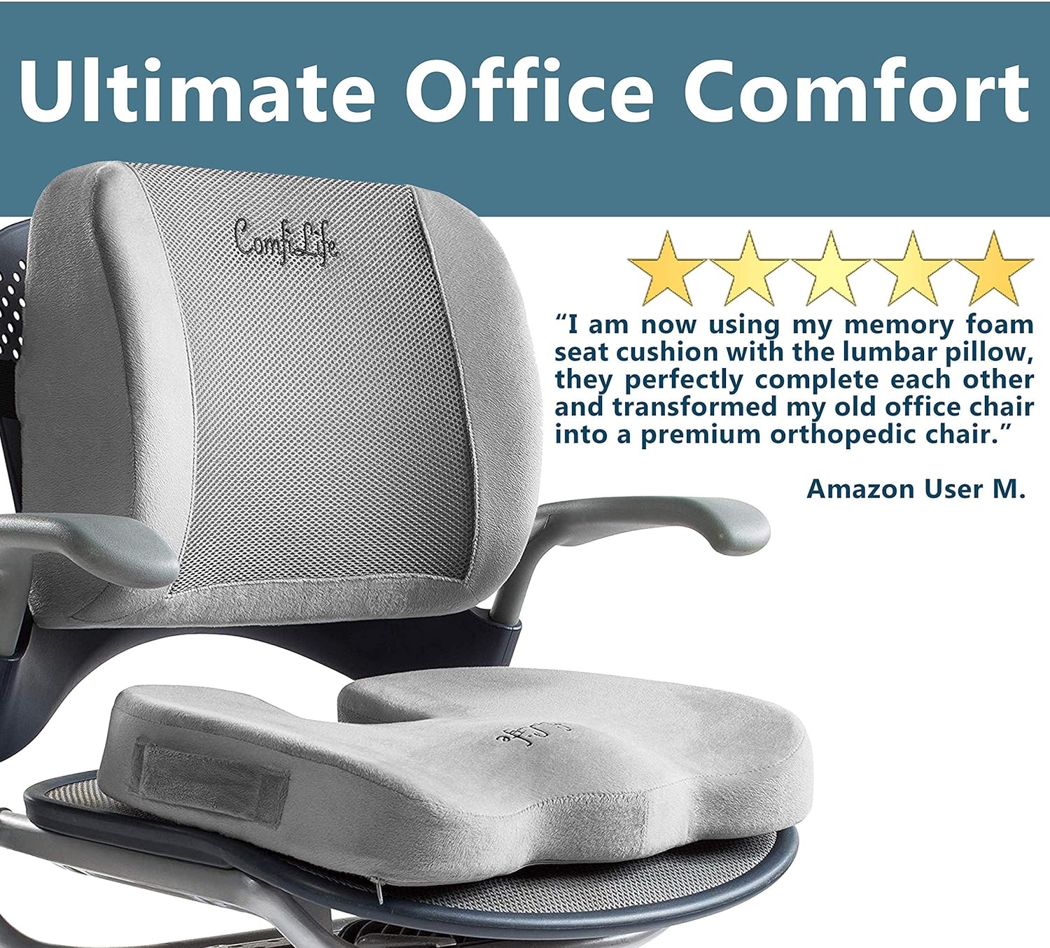 ComfiLife Gel Enhanced Seat Cushion & Lumbar Support Bundle - Office Chair & Car Seat Cushion for Back Pain & Sciatica Relief - 100% Memory Foam : Office Products