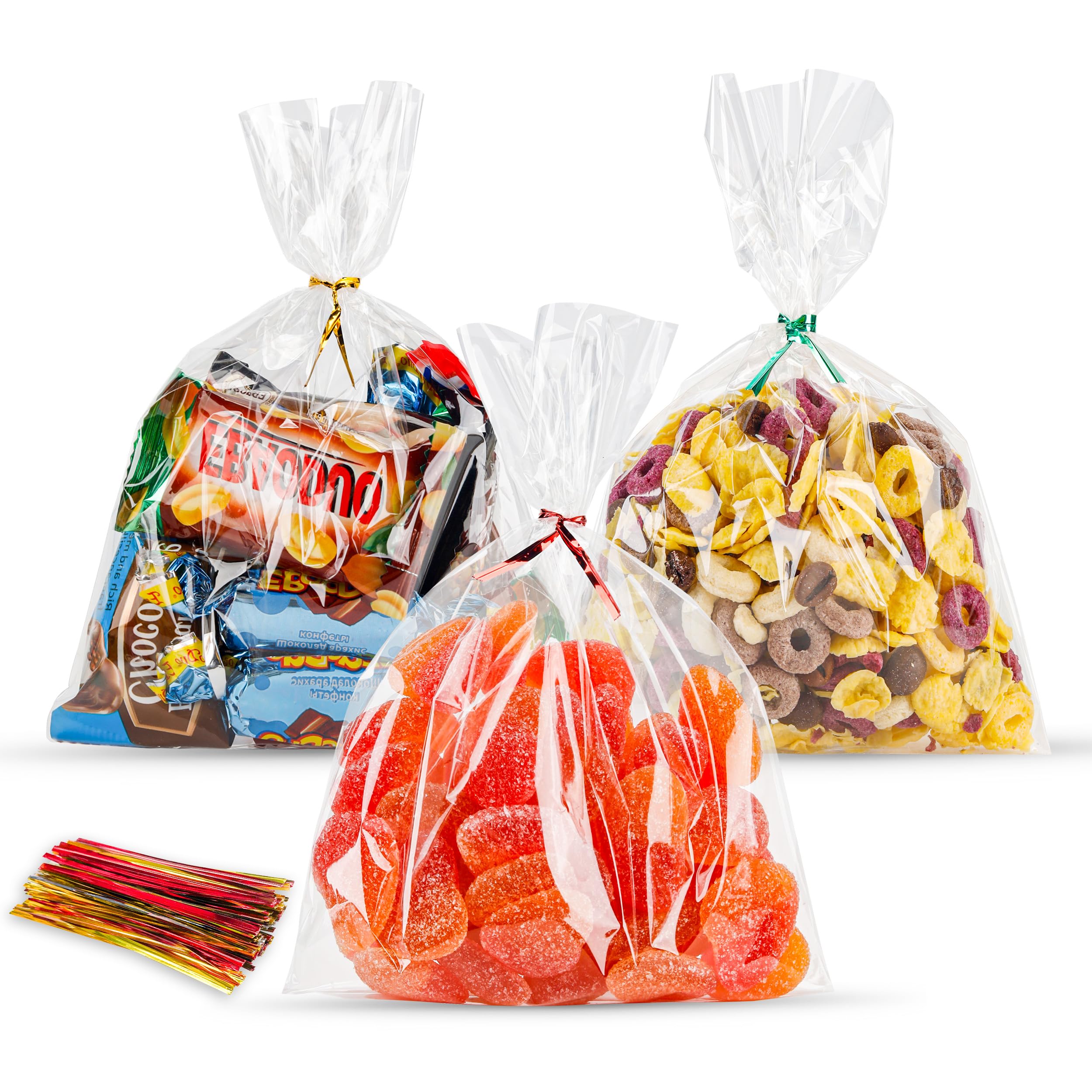 Photo 1 of NPLUX 200Pack Cellophane Bags Small Plastic Cookie Bag Clear Treat Bags with Twist Ties for Small Gift Party Favors, Bakery, Candy, Popcorn (5×7In)