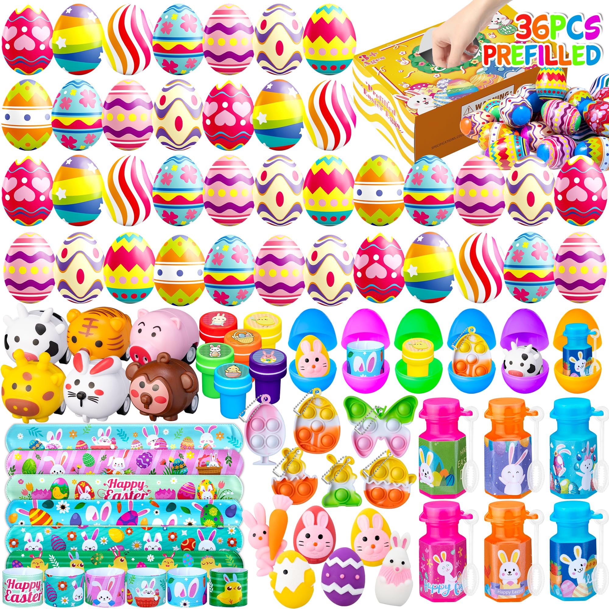 DMIGHT 36 PCS Prefilled Easter Party Favors Including Keychains, Stampers, Easter Party Decorations