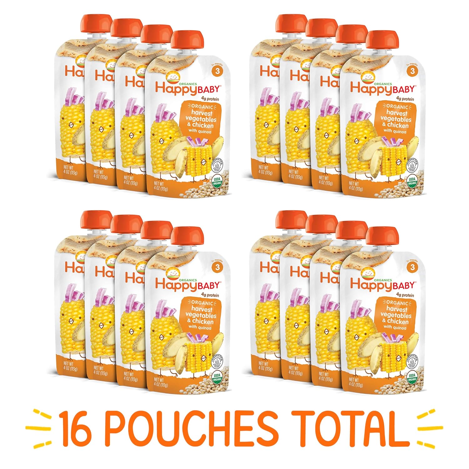 happy baby hearty meals harvest vegetables & chicken with quinoa stage 3 organic baby food