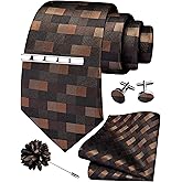 GUSLESON Tie Set for Men Necktie and Pocket Square,Tie Clip,Cufflinks, Lapel Pin Sets with Gift Box 5PCS