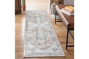 Bloom Rugs Washable Non-Slip 12 ft Runner - Blush/Beige Traditional Medallion Runner for Entryway, Hallway, Bathroom, and Kitchen - Exact Size: 2.5' x 12'