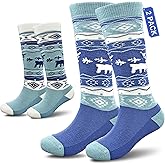 Socks Daze 2 Pack Kids Merino Wool Blend Ski Socks Knee High Winter Warm Snowboard Skating Socks for Boys Girls Toddler