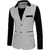 Lars Amadeus Men's Casual Sport Coat Pattern Button Up Houndstooth Plaid Blazer