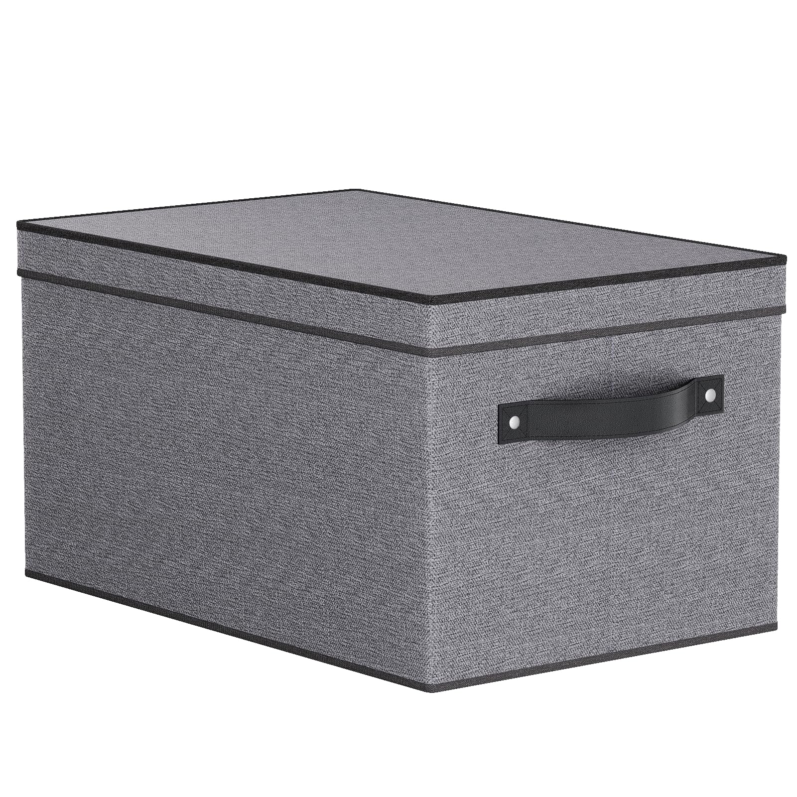 YheenLf Storage Boxes with Lids, 1-Pack Shelf bins with Handles, Foldable Cube Organizer Basket for Organizing, Linens Clothes, Shelves Organiser, Gray, 38×25×21 cm