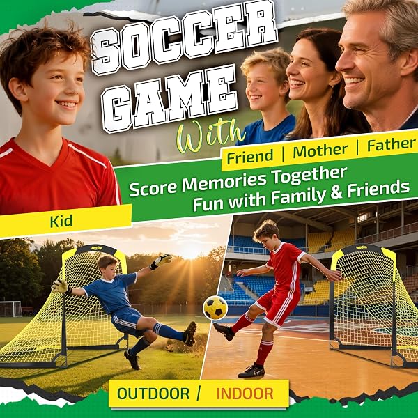 HAPPY JUMP 7X5 FT & 5X3.6 FT PORTABLE SOCCER GOAL FOR YOUTH PLAYERS AGES 6–14, LARGE-FRAME DESIGN BUILT FOR LONG-TERM DEVELOPMENT, EASY SETUP FOR BACKYARD, PARK OR SCHOOL TRAINING