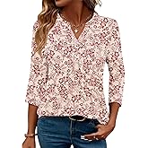 LOMON Womens Tops 3/4 Sleeve Botton Down Shirts Casual V Neck Tunic Blouses Pleated Fashion Summer Tees 2026 Trendy S-3XL