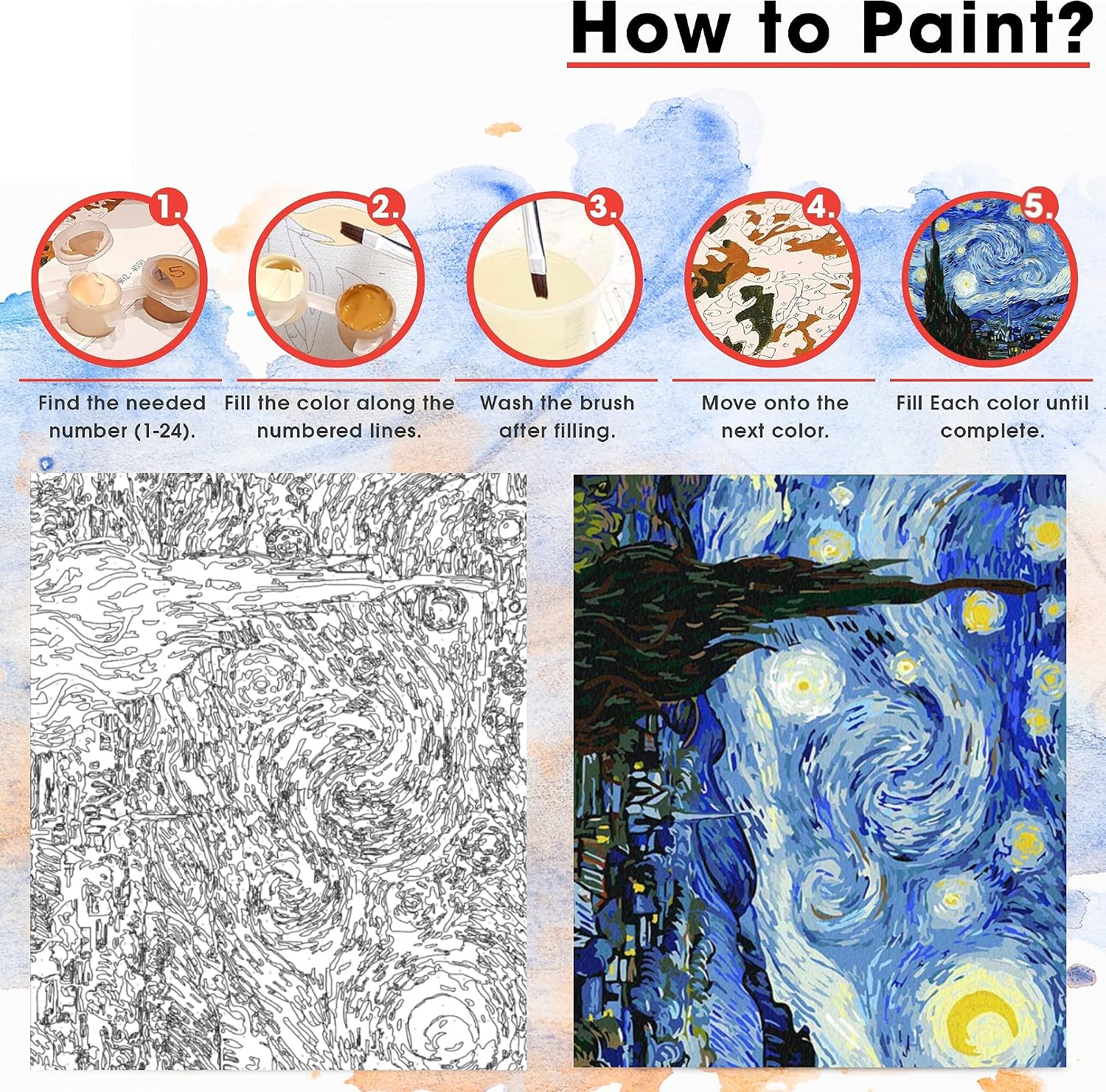 Paint by Numbers for Adults, The Starry Night by Van Gogh - Image 4