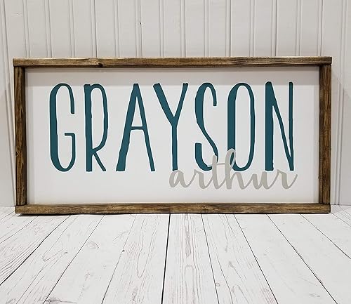 Amazon Com Nursery Name Sign First And Middle Names Boy Or Girl Room Decor Farmhouse Sign Rustic Decor Fixer Upper Style White Frame Handmade