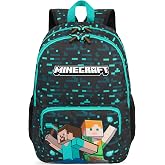 Get Trend Minecraft Kids Backpack for Boys, Adjustable Padded Straps, 18 in | Lightweight Creeper School Bag, Sports Holiday Casual Travel Book Bag, Highschool &amp; Elementary School Supplies, Gamer Gifts