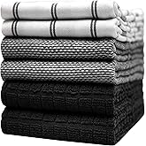 Premium Kitchen Towels (20”x 28”, 6 Pack) | Large Cotton Dish Towels | Flat & Terry Highly Absorbent Kitchen Linen Set with Hanging Loop | Black Check