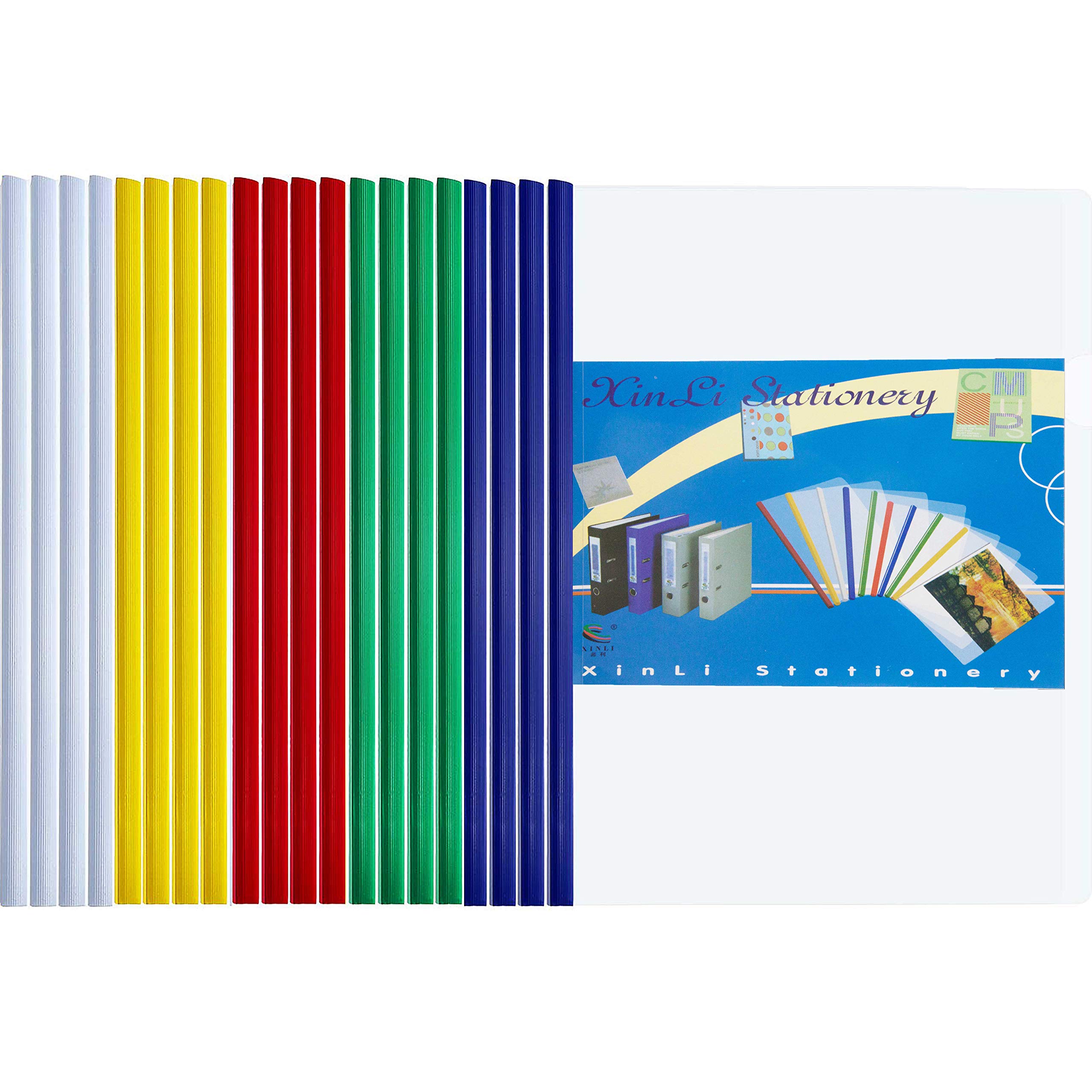 File Folder 20 Pieces A4 Document Organiser Sliding Bar Binder Transparent Report Covers Folder for Home School Office Documents Classification