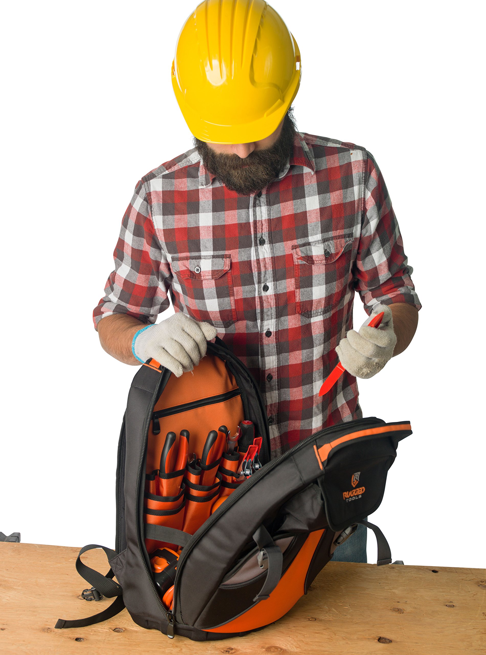 Rugged Tools Tradesman Tool Backpack 28 Pocket Heavy Duty Jobsite