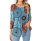 WANGZHI Womens 3/4 Sleeve Pleated Round Neck Blouses Dressy Casual Fall Mesh Tops for Women 2025