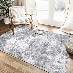 WondRg 4x6 Washable Area Rug Grey White Abstract