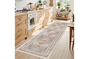 Restydon Runner Rug 2x8 Runners for Hallways Non Slip Washable, Vintage Hallway Runner Rugs for Living Room, Low Pile Soft Hallway Rug for Kitchen Bedroom Laundry Room Rug(Orange,2'x8')