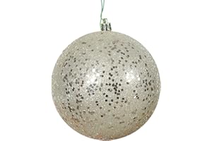 Vickerman 6" Champagne Sequin Ball Ornament - 4 per Bag - Huge Christmas Ornaments - Shatterproof Plastic - Drilled and Wired Secure Cap - Sequin Ornament - Festive Decorations