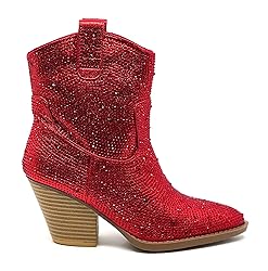 Forever Women Rhinestone Block Chunky Heel Ankle
