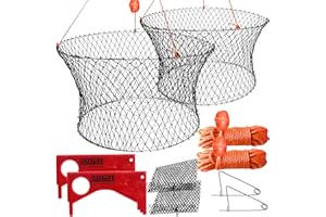 KRAKEN SUPPLY CO Crab Trap Hoop Net 2 Ring Trap for Pier Dock Jetty Dungeness Rock Blue Crabs with Float, Line Bait Clip and Bag 24" x 20" x 14"