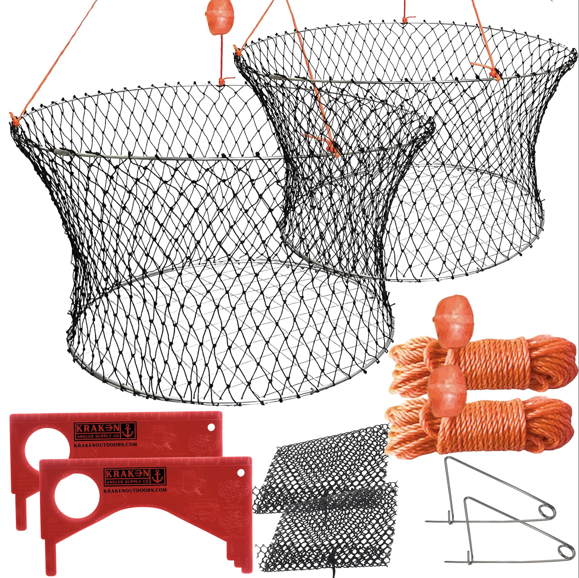 Photo 1 of 2 Pack Crab Trap Hoop Net Crab Pot 2 Ring Trap for Pier Dock Jetty Dungeness Rock Blue Crabs with Float, Line Bait Clip and Bag 24" x 20" x 14" (2 Pack)