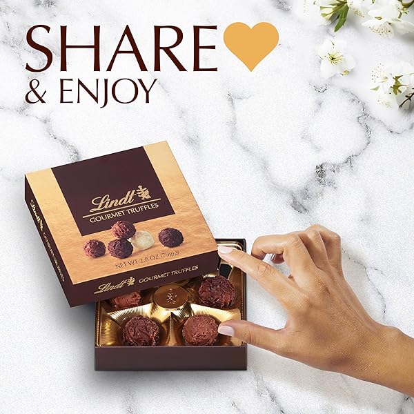LINDT GOURMET TRUFFLES CHOCOLATE CANDY TRUFFLES GIFT BOX, ASSORTED CHOCOLATE TRUFFLES, 2.8 OZ.