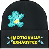 Care Bears Beanie Hat, Emotionally Exhausted Winter Knit Cap with Cuff, Black, One Size