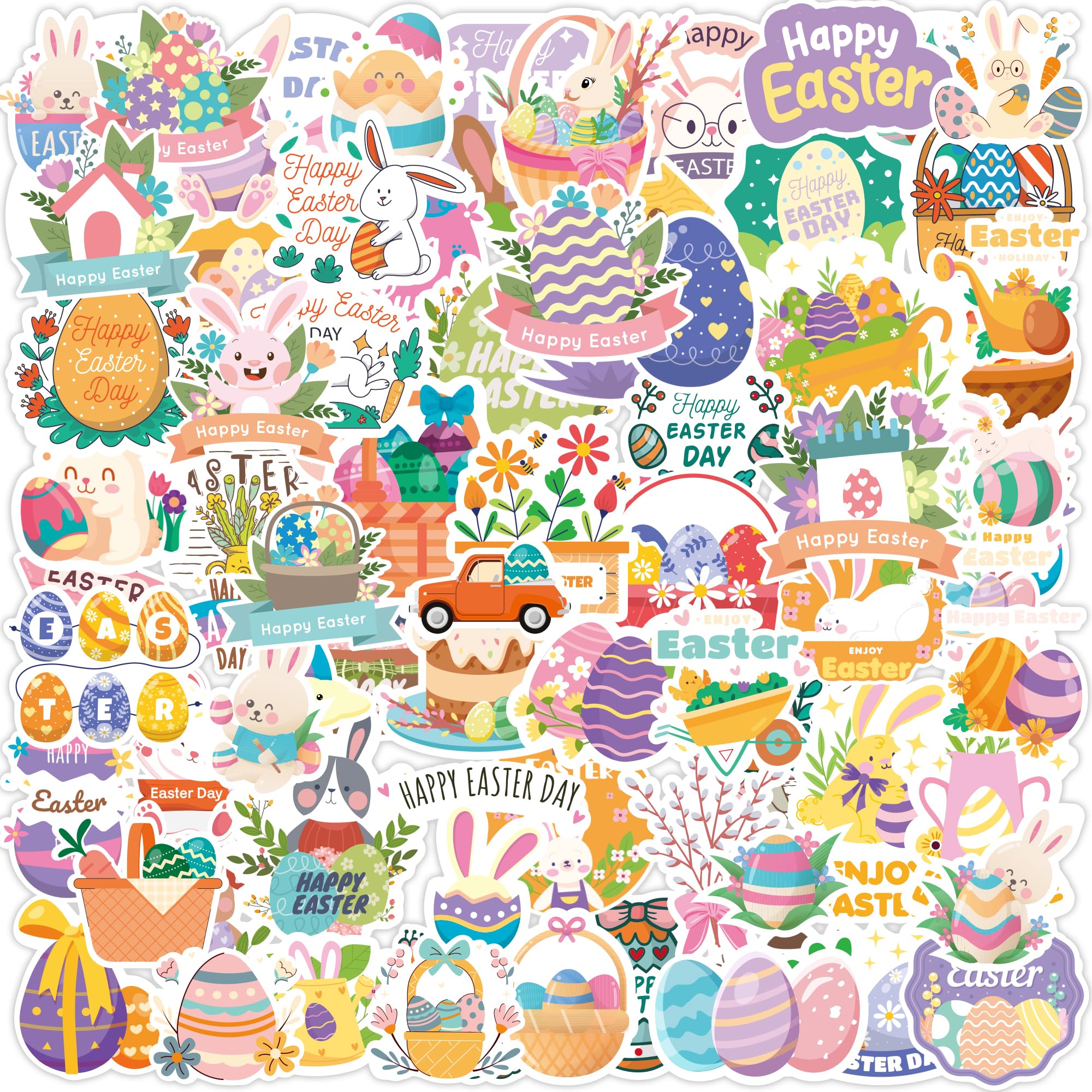 Photo 1 of Easter Egg Stuffers - 100 PCS Happy Egg Bunny Stickers for Kids - Vinyl Easter Games Crafts Activities Party Favors - Basket Stuffers for Toddler - Kids Gifts for Boys Girls