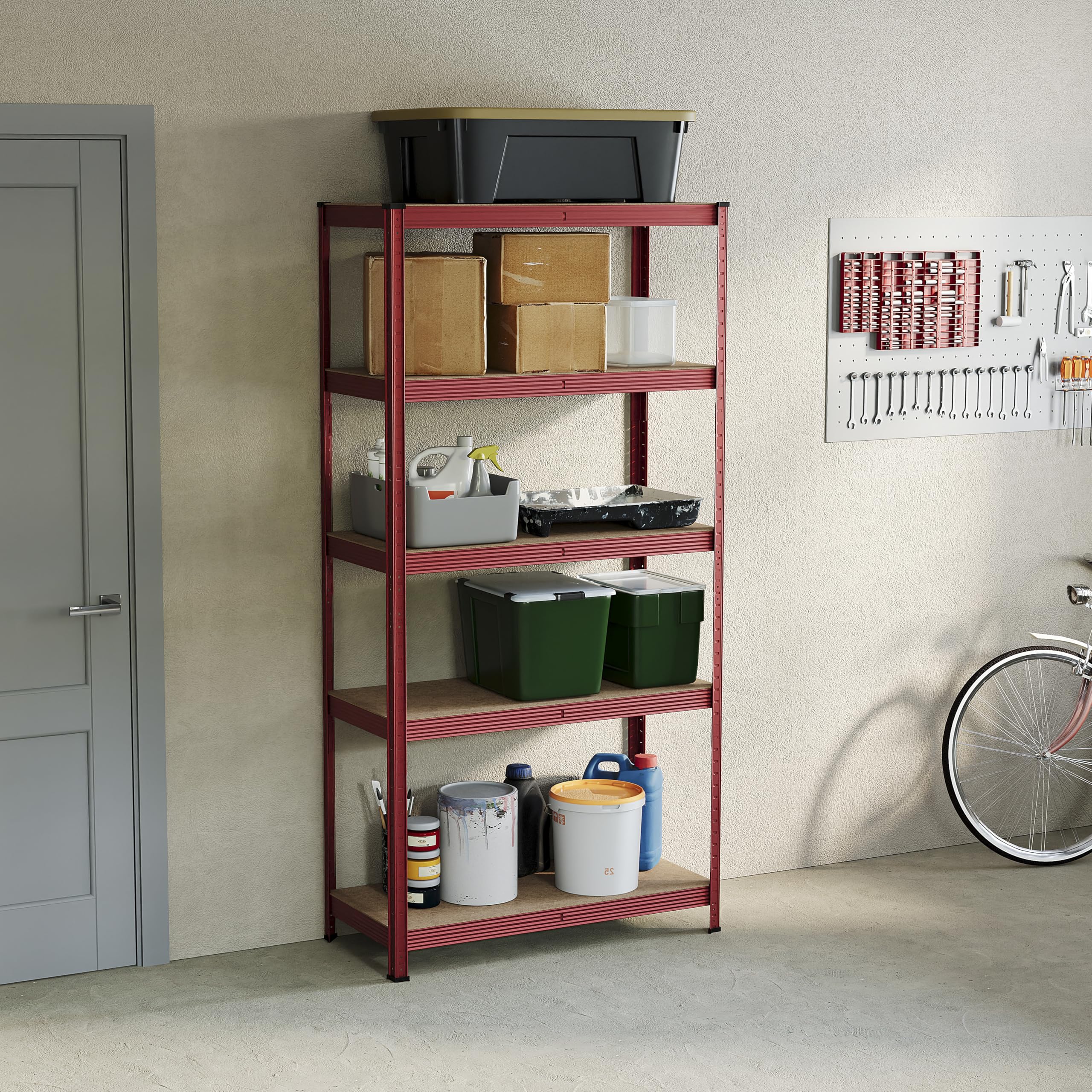 Home Vida 5 Tier Red Heavy Duty Adjustable Steel Garage Shelving Unit (H) 1800mm (W) 900mm - 875kg Weight Capacity