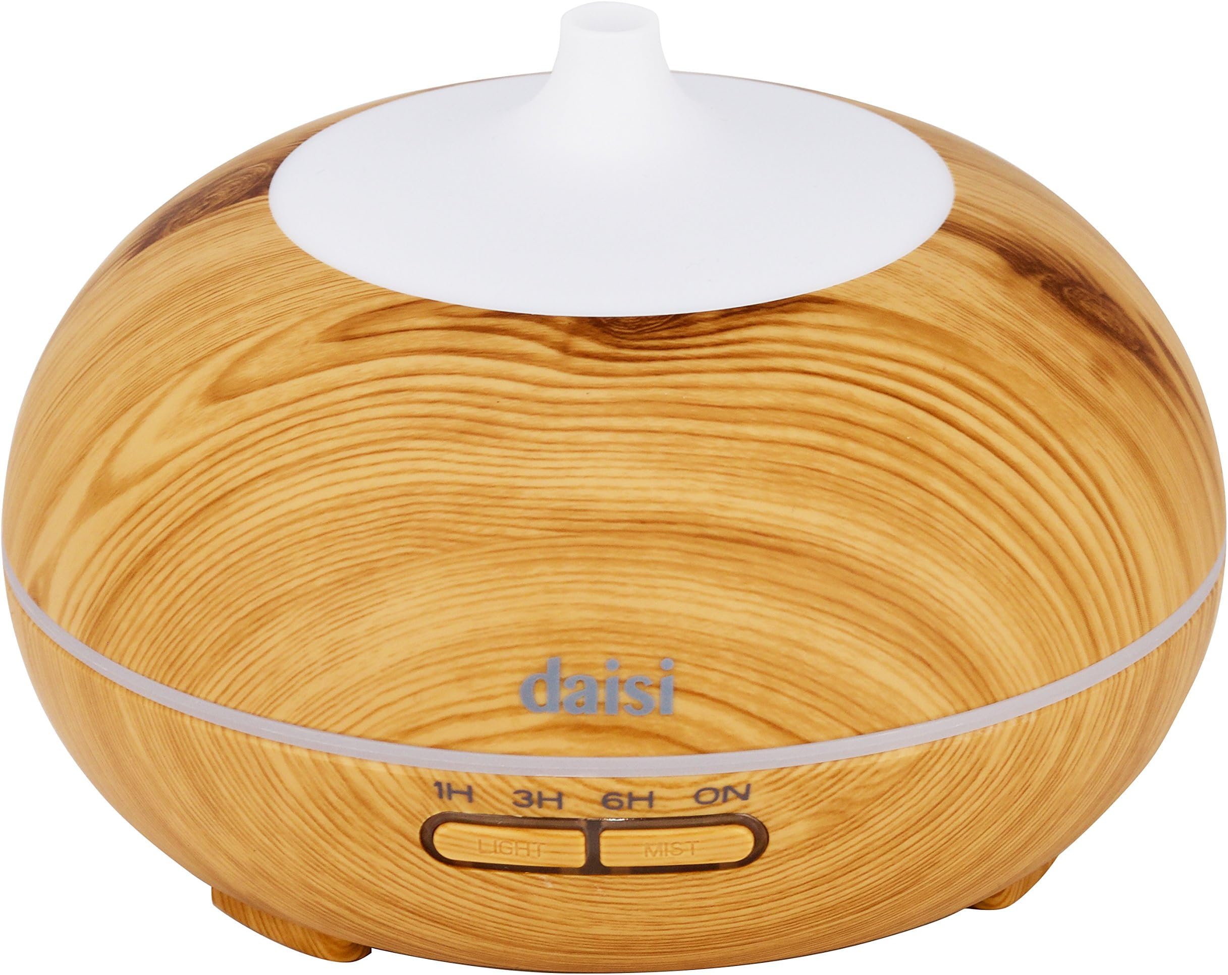 daisi Aromatherapy Essential Oil Diffuser 300ml | Ultrasonic Cool Mist Humidifier | 7 LED Light Colors & 4 Timer Settings | Auto Shut Off | Perfect for Home, Spa, Bedroom & Office | Round Wood Grain