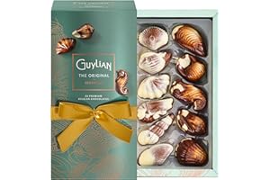 Belgian Chocolate Seashells, 22 Gourmet Hazelnut Praline Truffles by GuyLian, Assorted White and Milk Chocolate Valentines Candy Gift Box for Women and Men, 250g