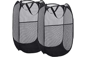 MOOMASS Foldable Mesh Popup Laundry Hamper,Laundry Basket Easy to Open and Fold for Dorm,Travel, College Dorms, and More (2 black)