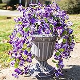 Fake Hibiscus Artificial Hanging Flowers Plants for Outdoors Spring Decoration, 4pcs Silk Hibiscus Vines Realistic UV Resistant Purple Faux Flowers for Outside Planter Porch Patio Yard Wedding Party