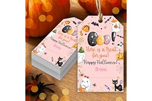 HandEasy 50 Pcs Halloween Tags with String, 2.1"×3.5" Boo Paper Gifts Tags, Pumpkin Trick or Treat for Candy, Ghost Happy Halloween Gifts Tag Wrap for Party Favor - B05