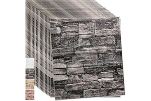WAPANE 3D Brick Peel and Stick Wallpaper, 3D Wall Panels Self Adhesive, Removable Wallpaper Waterproof PE Foam Paintable,for Bedroom/Living Room/Kitchen and Home Decoration (10 Pack, Rock Black)