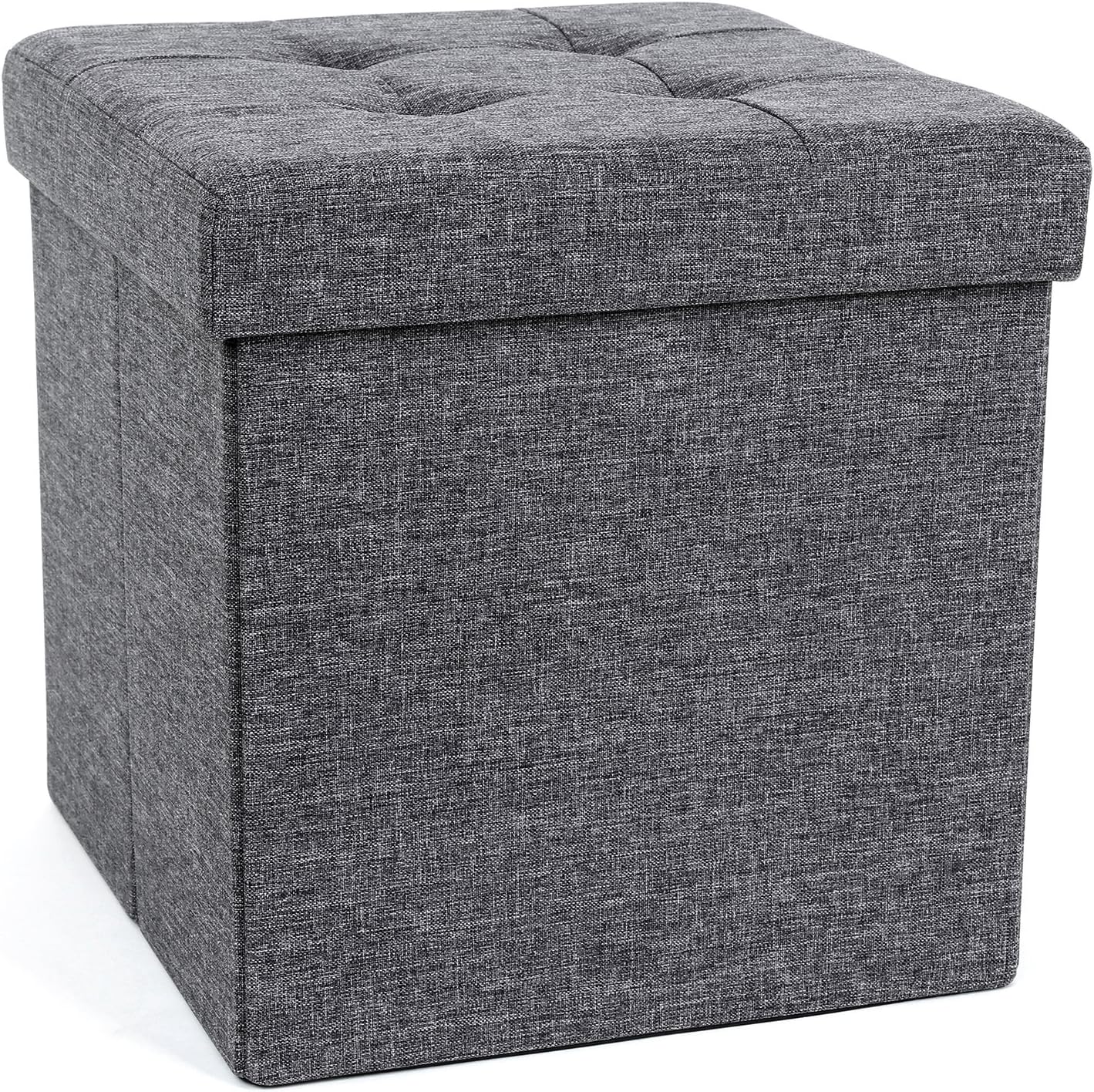 SONGMICS Sitzhocker mit Stauraum, Sitzwürfel mit Deckel, Sitztruhe, Aufbewahrungsbox, faltbar, max. statische Belastbarkeit 300 kg, 40 L, 38 x 38 x 38 cm, Leinenimitat, dunkelgrau LSF27Z