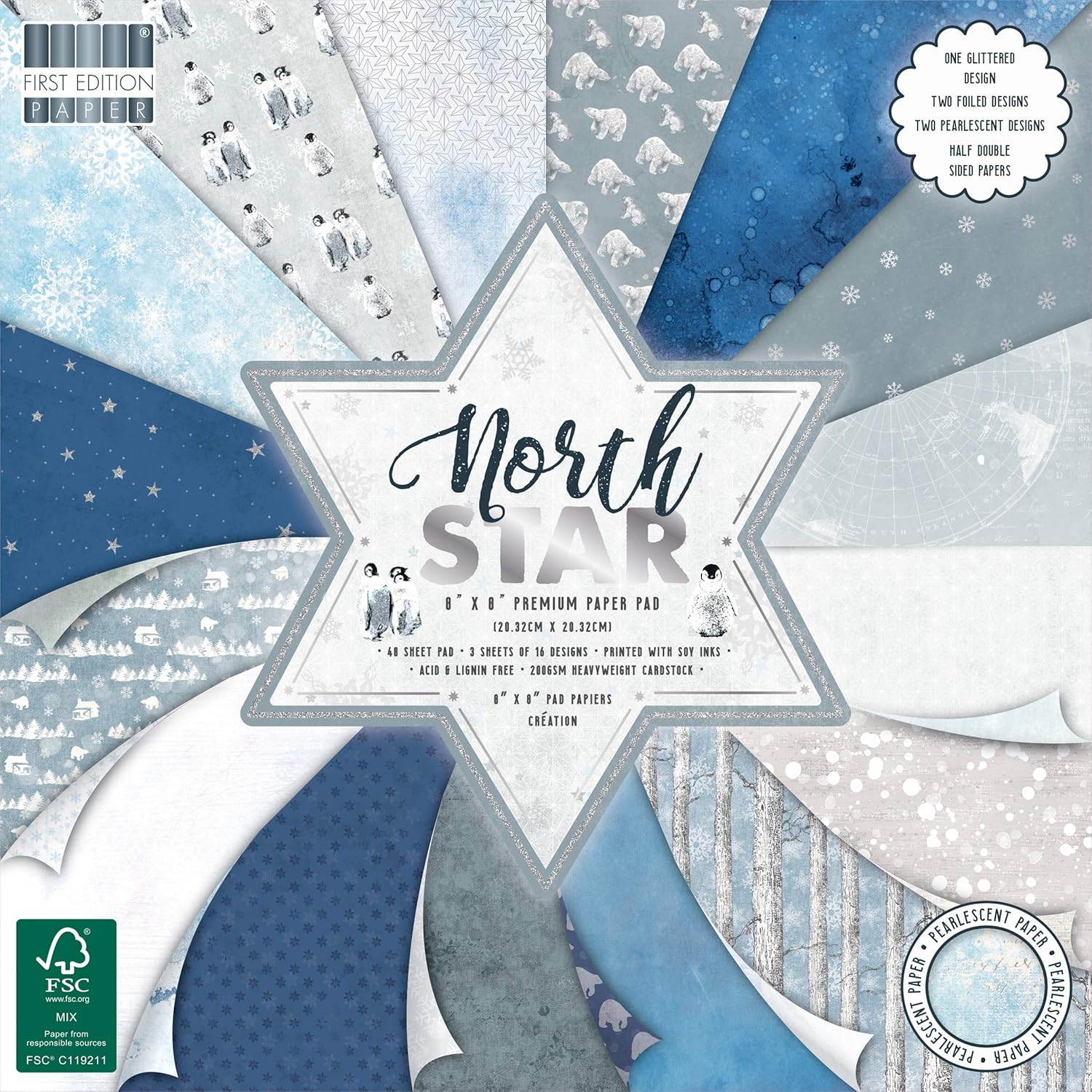 First Edition FSC 8x8 Christmas Paper PadNorth Star, Multicolour, 8"x8