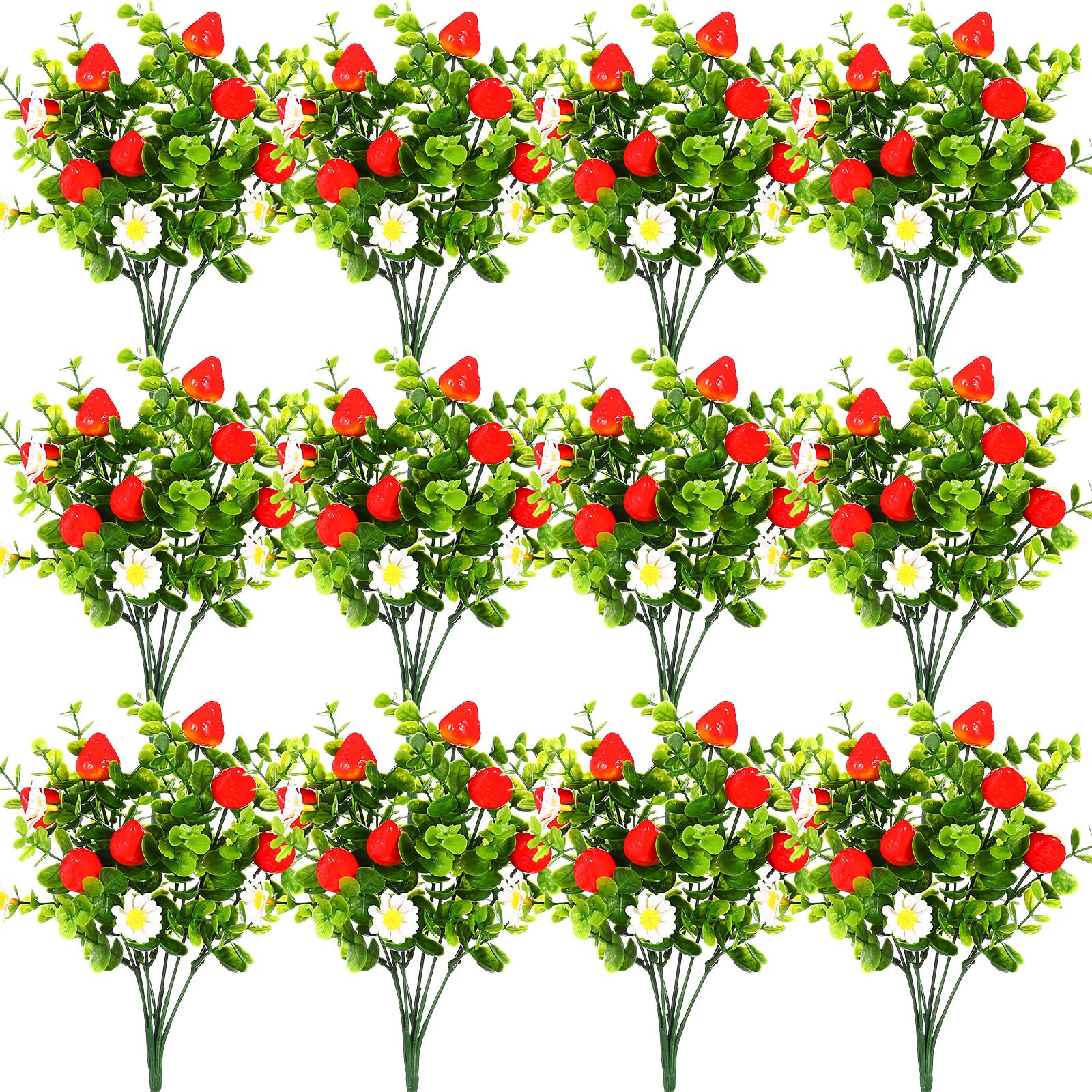 Photo 1 of Tigeen 12 Pack Strawberry for Decoration Fake Strawberry Branches Artificial Vivid Red Faux Tables Centerpiece for Kitchen Stem Fruits for Home Spring Summer Decor