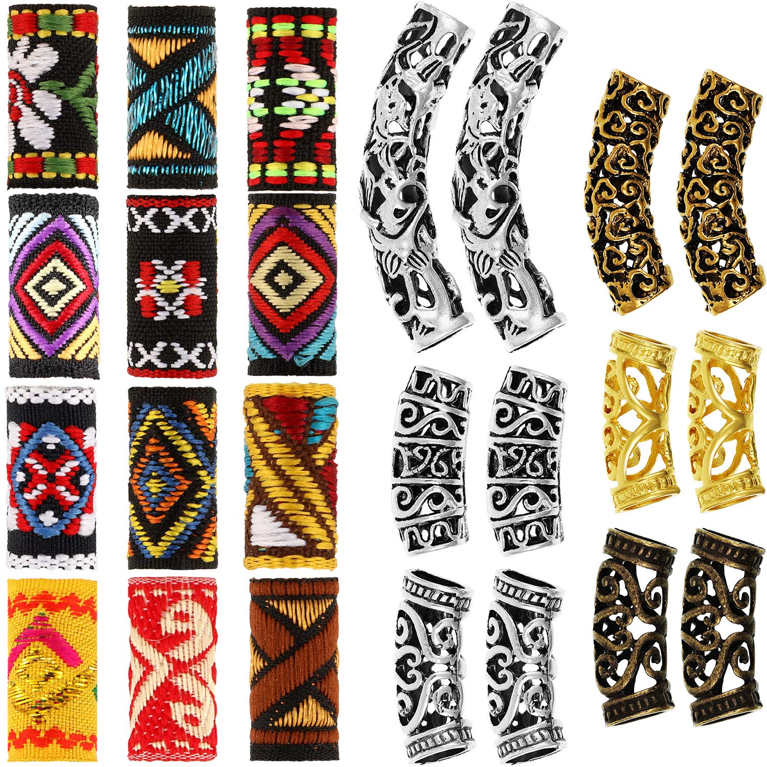 WILLBOND 24 Pieces Dreadlock Beads Hair Tube Beads DIY Hair Braiding Jewelry Accessories Braiding Decorations for Men Women Favors, Tibetan Style