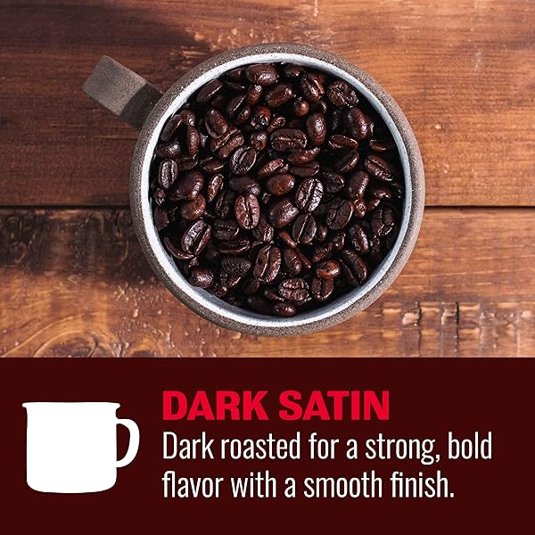 HILLS BROS. DARK SATIN WHOLE BEAN COFFEE – RICH AND BOLD PREMIUM ARABICA COFFEE BEANS – ORTHODOX UNION KOSHER – DARK ROAST, FRESH GRIND FOR BEST AROMA & TASTE – DARK SATIN, 1 PACK OF 24OZ