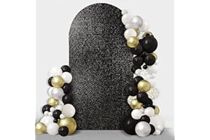 Friiko Wedding Arch Cover Sequin & Fabric 2-Sided Use 6.6FT Wedding Arch Stand Covers Round Top Chiara Arch Stand Cover for Wedding Birthday Party Baby Shower Ceremony Banquet Decoration, Black