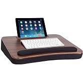 Sofia + Sam Multi Tasking Lap Desk with Memory Foam Cushion | Tablet Slot | Fits Laptops Up to 17" | Tablets Up to 9.6" | Black | Walnut Wood Top | Computer Lap Tray