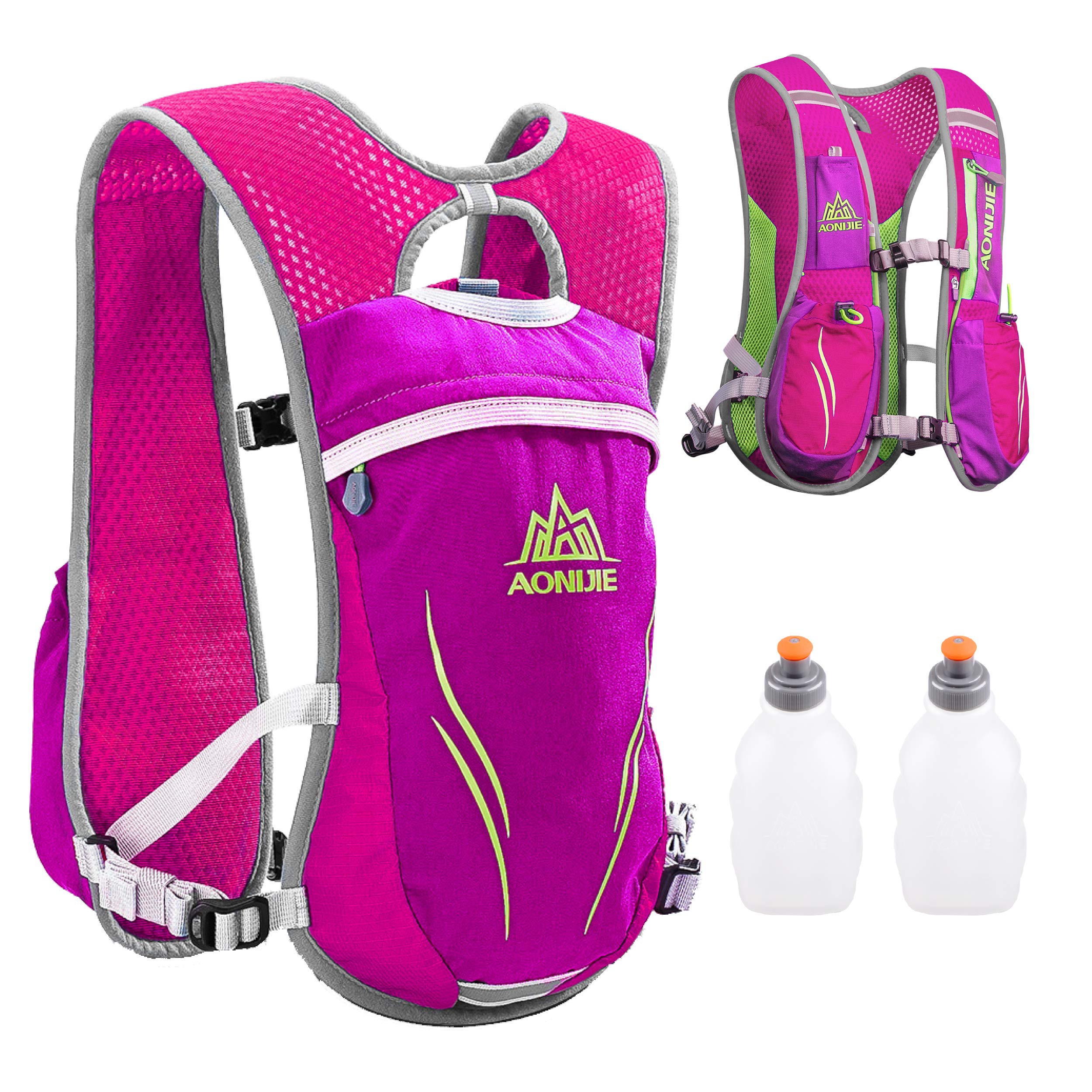 TRIWONDER Running Vest Women Men Lightweight Breathable 5.5L Hydration Backpack Water Vest Pack for Trail Marathon Hiking Cycling (Rose Red - with 2 Water Bottles)