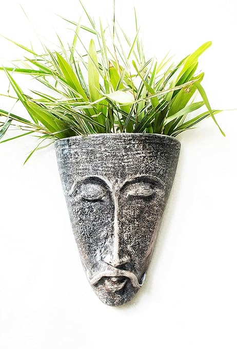 Craftsman India online Stone Textured Wall Hanging Type Terracotta Indoor and Outdoor Clay Planter, BLACK