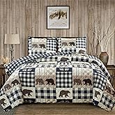 Market & Place 3 Piece Reversible Quilt Set with Sham | King Cabin Comforter Set | Rustic Bear Buffalo Check Lodge Bedding | Orson Collection (King, Navy/Taupe)