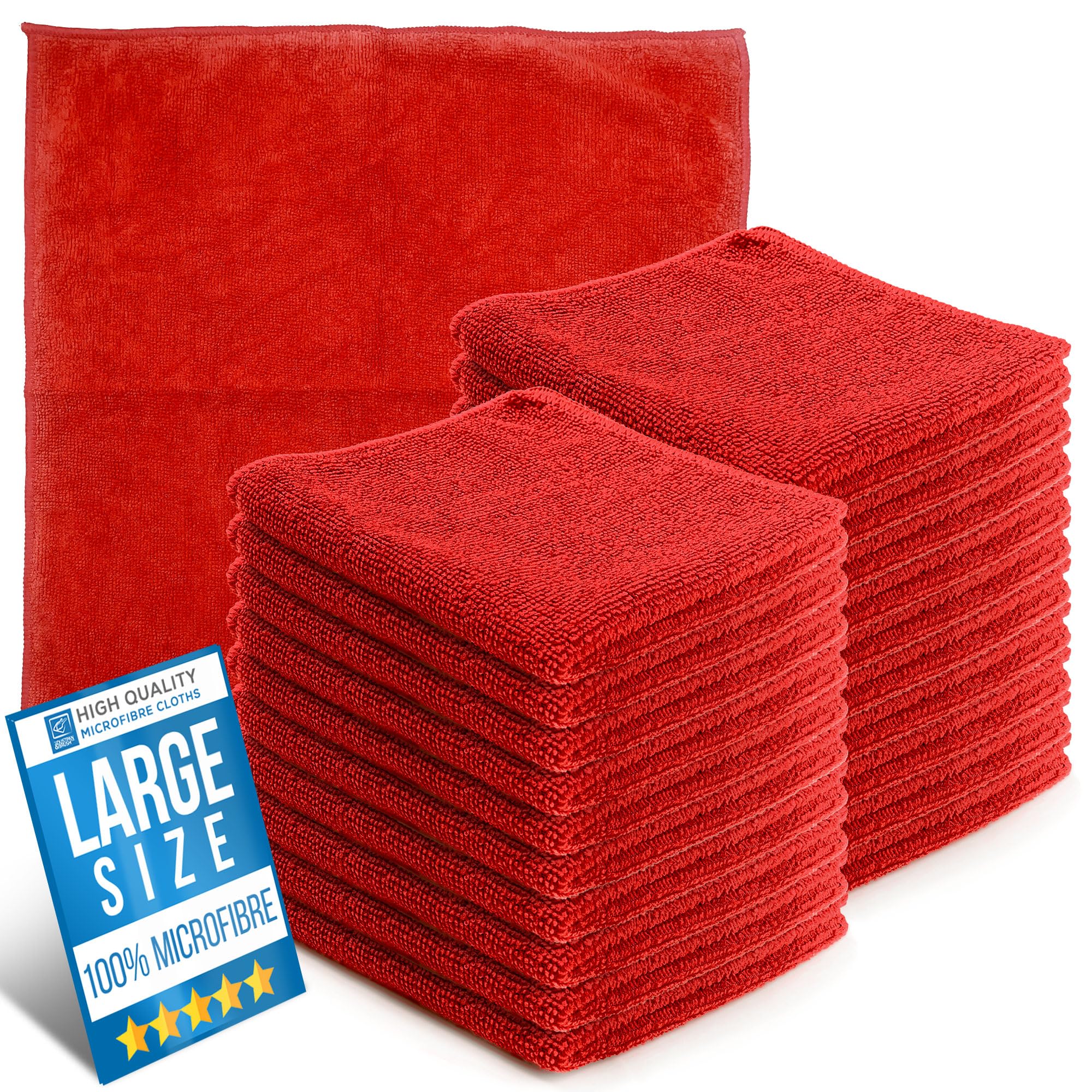 Microfiber Cleaning Cloth, Large Size 40x40cm, Super Absorbent Lint Free Microfibre Cloths Cleaning for Home, Kitchen, Surface, Mirrors, Bathrooms, Motorbike, Car (Red, 20)
