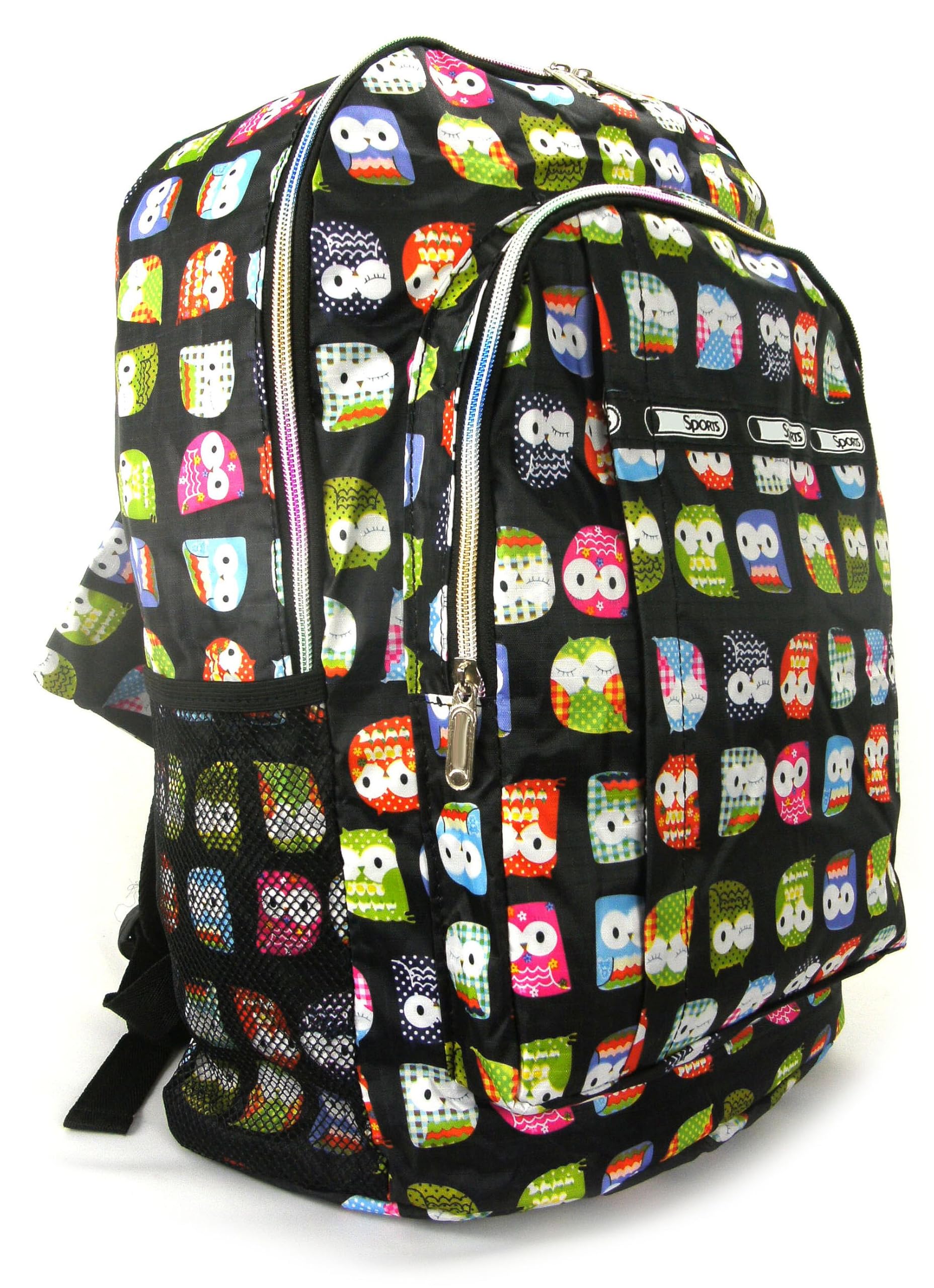 GFM® - Owl Design - Happy Backpack Colourful Bag For School, Gym, Holidays, Beach, Casual Bag - S1-Owls Large Black Green - (BKP-6215-MTLO-KLHR)